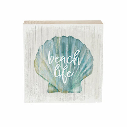 Coastal Beach Life Shell Sign Wood Block, 6"x6" | Plow & Hearth