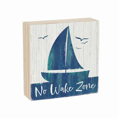 Coastal No Wake Sailboat Sign Wood Block, 6"x6" | Plow & Hearth