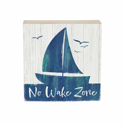 Coastal No Wake Sailboat Sign Wood Block, 6"x6" | Plow & Hearth