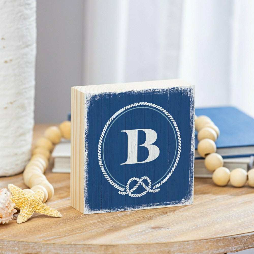 Coastal Monogram Nautical Sign Wood Block "B", 6"x6" | Plow & Hearth