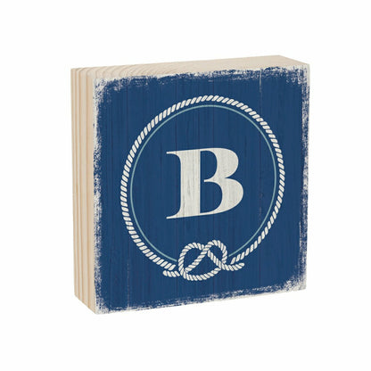 Coastal Monogram Nautical Sign Wood Block "B", 6"x6" | Plow & Hearth