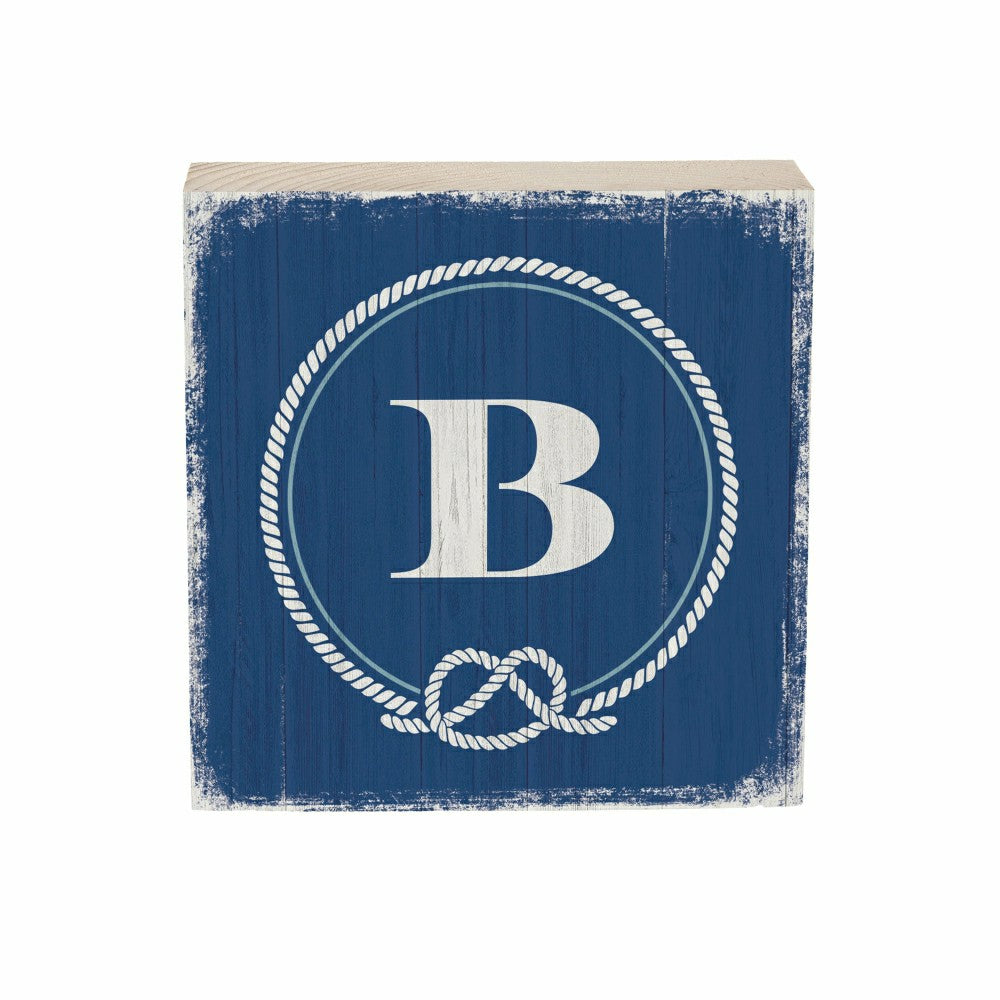 Coastal Monogram Nautical Sign Wood Block "B", 6"x6" | Plow & Hearth