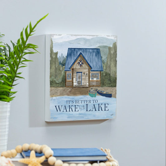 Lake Living Wooden Wall Art Wake at the Lake 12x12" | Plow & Hearth