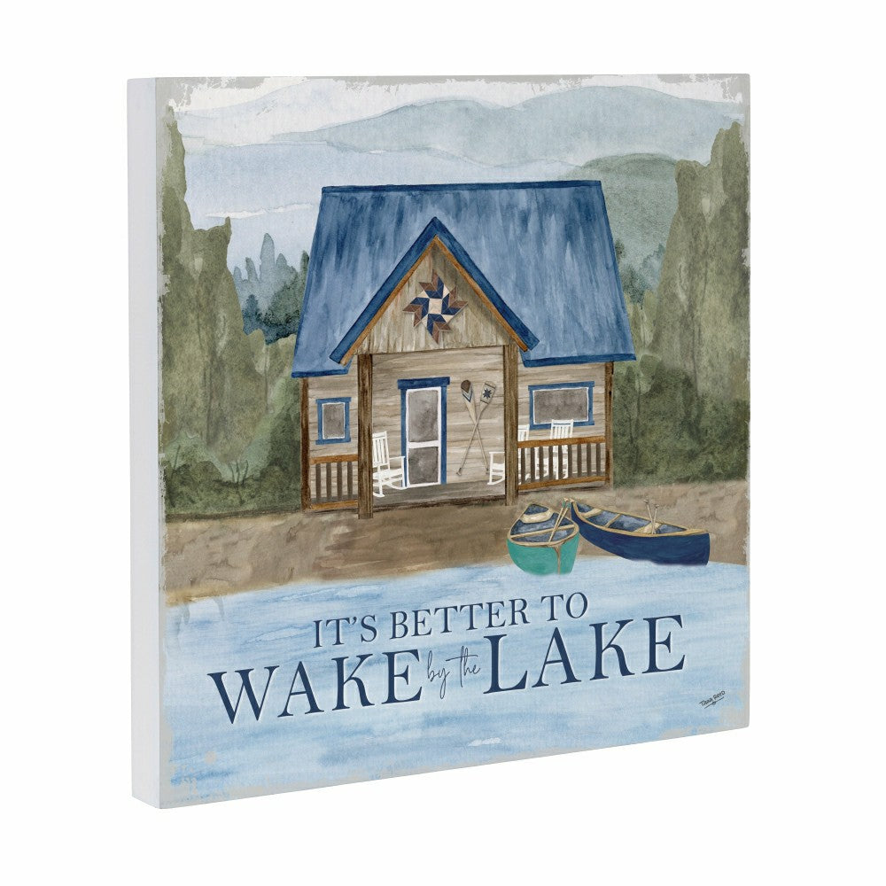 Lake Living Wooden Wall Art Wake at the Lake 12x12" | Plow & Hearth