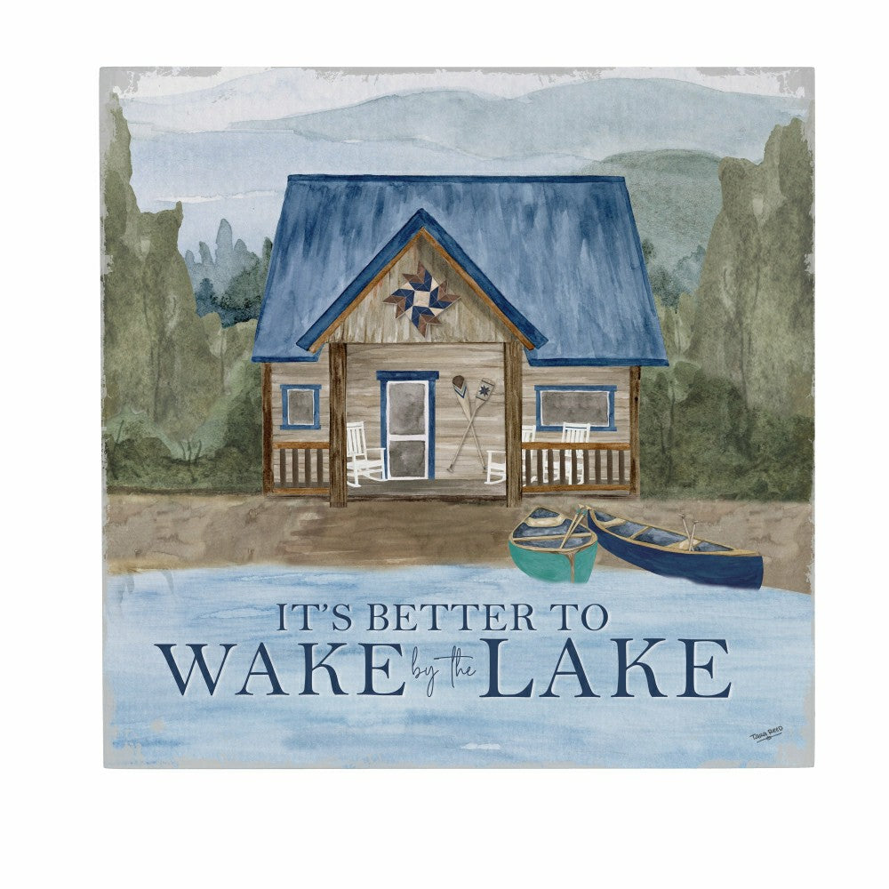 Lake Living Wooden Wall Art Wake at the Lake 12x12" | Plow & Hearth