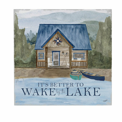 Lake Living Wooden Wall Art Wake at the Lake 12x12" | Plow & Hearth
