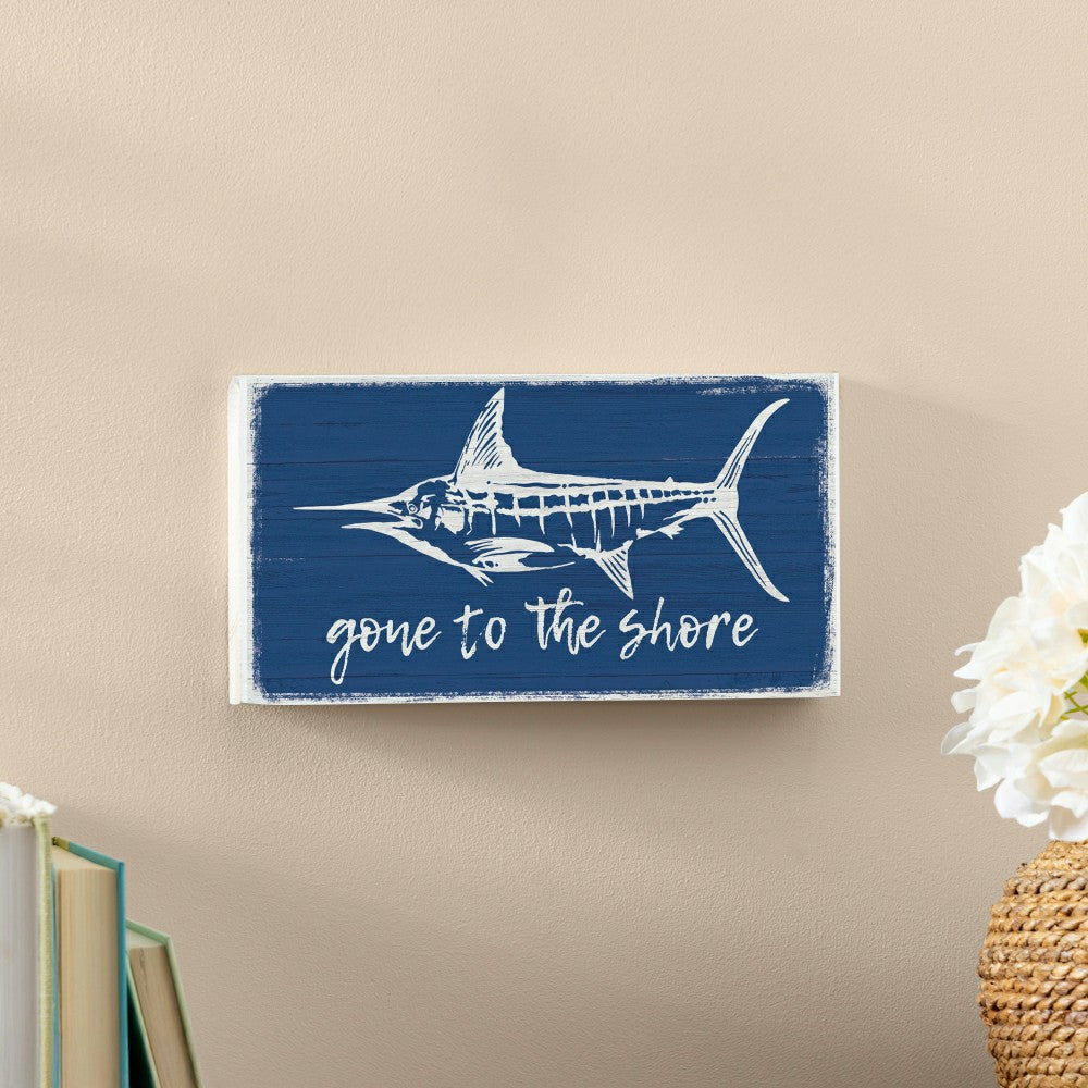 Coastal Wooden Sign Shore Marlin 11x6" | Plow & Hearth