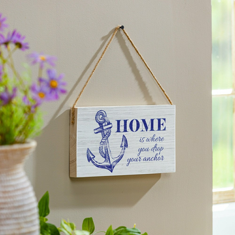 Coastal Wooden Sign Home Anchor 11x6" | Plow & Hearth