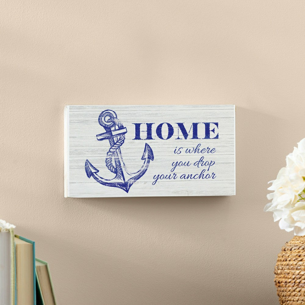 Coastal Wooden Sign Home Anchor 11x6" | Plow & Hearth