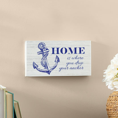 Coastal Wooden Sign Home Anchor 11x6" | Plow & Hearth
