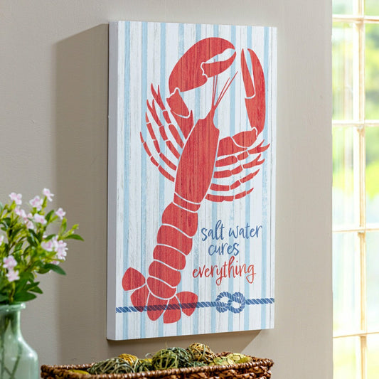 Coastal Wooden Wall Art Salt Water Lobster 16x24" | Plow & Hearth