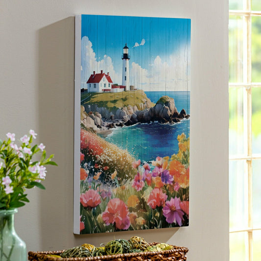 Coastal Wooden Wall Art Lighthouse 16x24" | Plow & Hearth