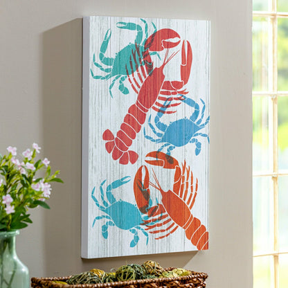 Coastal Wooden Wall Art Crab Lobster 16x24" | Plow & Hearth