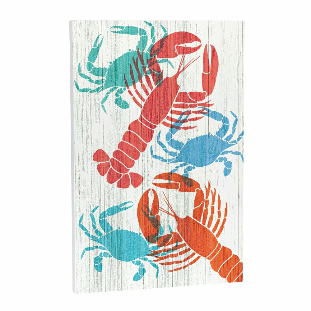 Coastal Wooden Wall Art Crab Lobster 16x24" | Plow & Hearth