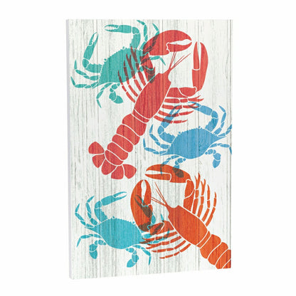 Coastal Wooden Wall Art Crab Lobster 16x24" | Plow & Hearth