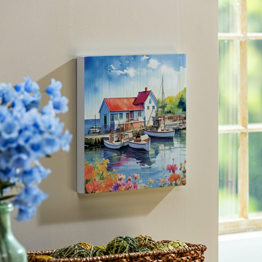 Coastal Wooden Wall Art Dock 12x12" | Plow & Hearth