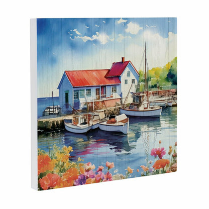Coastal Wooden Wall Art Dock 12x12" | Plow & Hearth