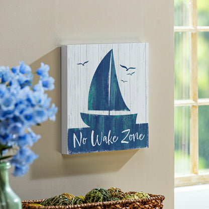 Coastal Wooden Wall Art No Wake Sailboat 12x12" | Plow & Hearth
