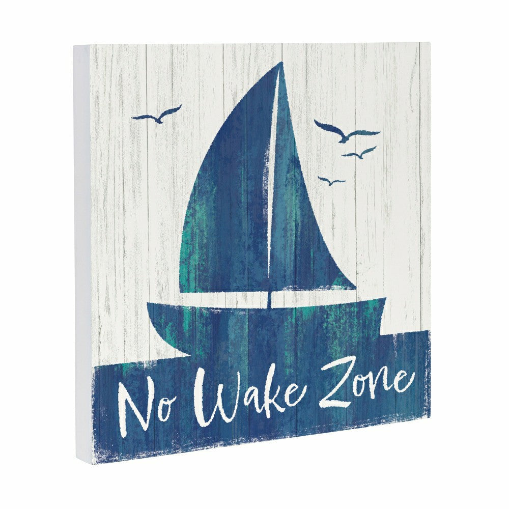 Coastal Wooden Wall Art No Wake Sailboat 12x12" | Plow & Hearth