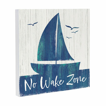 Coastal Wooden Wall Art No Wake Sailboat 12x12" | Plow & Hearth