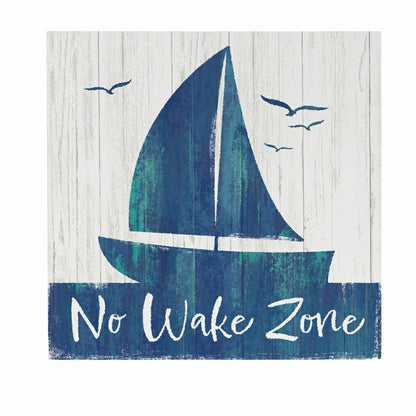 Coastal Wooden Wall Art No Wake Sailboat 12x12" | Plow & Hearth
