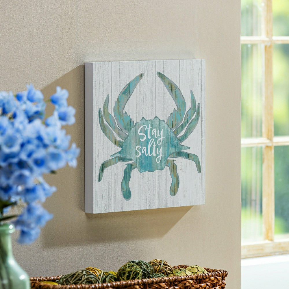 Coastal Wooden Wall Art Salty Crab 12x12" | Plow & Hearth