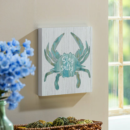Coastal Wooden Wall Art Salty Crab 12x12" | Plow & Hearth