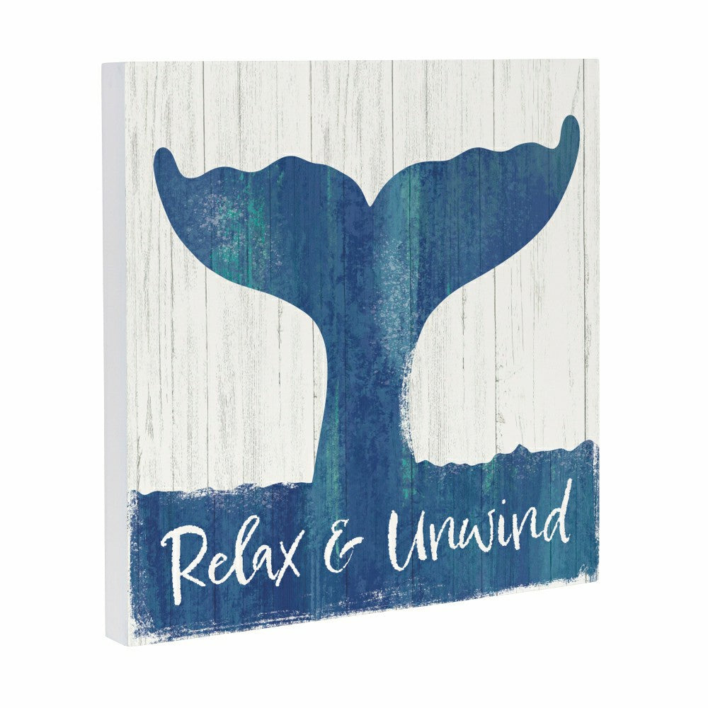 Coastal Wooden Wall Art Relax Whale 12x12" | Plow & Hearth