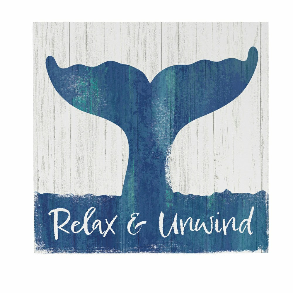 Coastal Wooden Wall Art Relax Whale 12x12" | Plow & Hearth