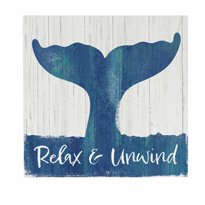Coastal Wooden Wall Art Relax Whale 12x12" | Plow & Hearth