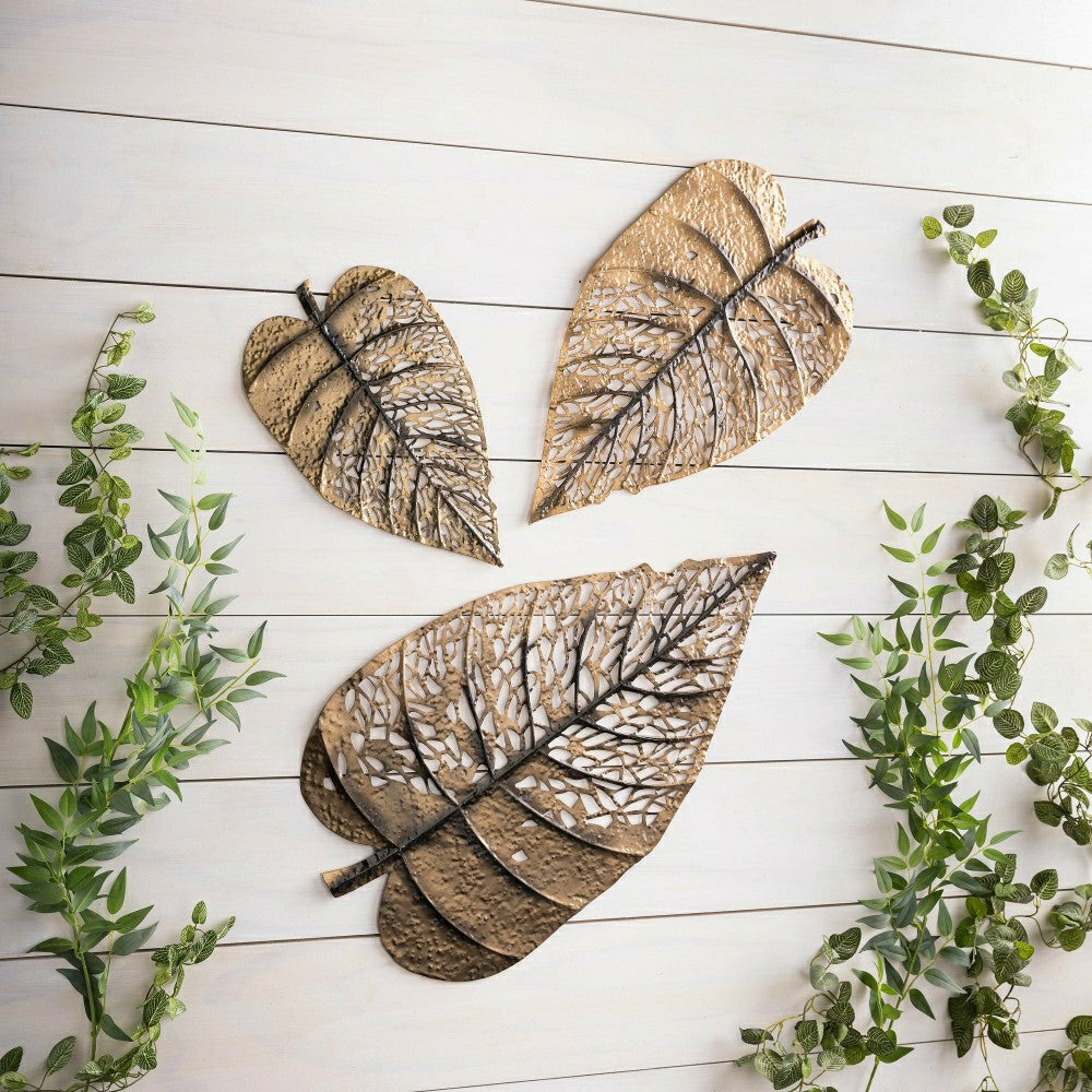 Set of 3 Metal Decorative Leaves Wall Décor | Plow & Hearth