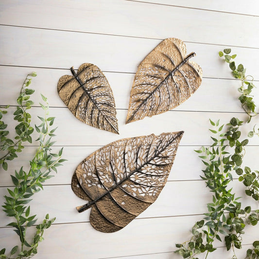 Set of 3 Metal Decorative Leaves Wall Décor | Plow & Hearth