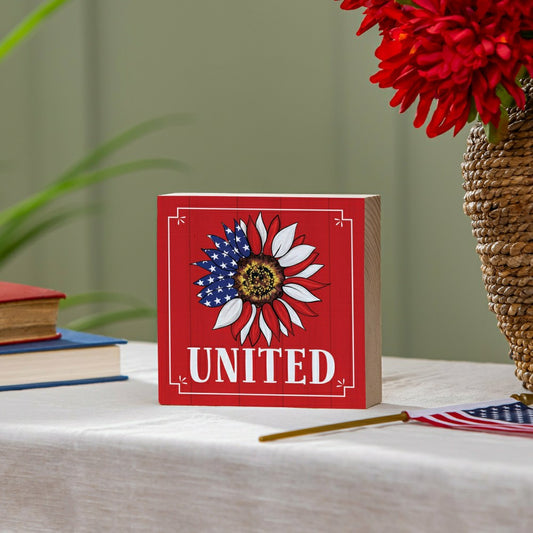 American Classic Sign Wood Block "United", 6"x6" | Plow & Hearth
