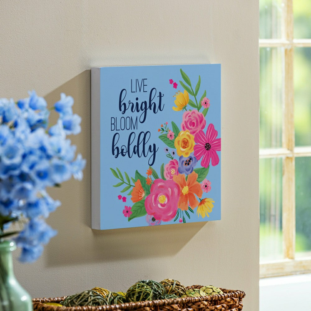 Bunny Blooms Indoor Wall Decor, Live Bright Bloom Boldly, 12" L x 12"  | Plow & Hearth