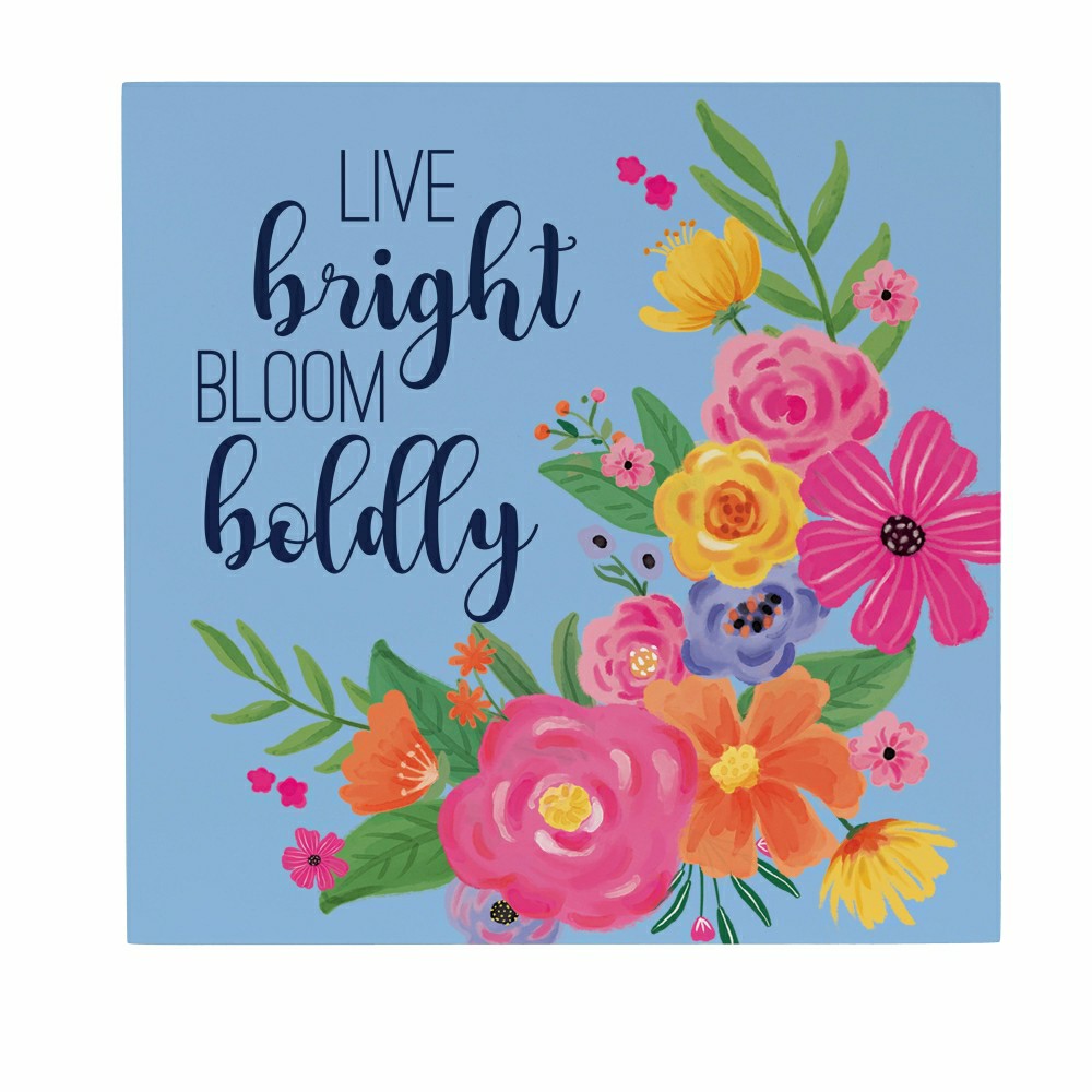 Bunny Blooms Indoor Wall Decor, Live Bright Bloom Boldly, 12" L x 12"  | Plow & Hearth