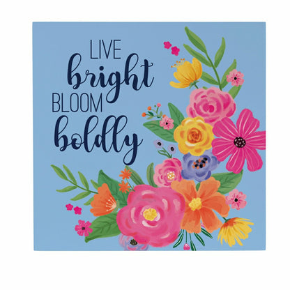 Bunny Blooms Indoor Wall Decor, Live Bright Bloom Boldly, 12" L x 12"  | Plow & Hearth