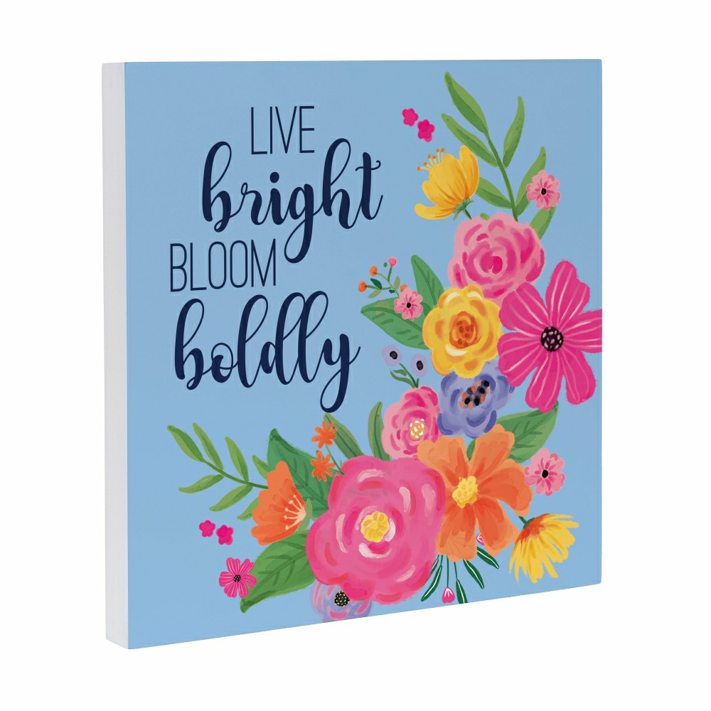 Bunny Blooms Indoor Wall Decor, Live Bright Bloom Boldly, 12" L x 12"  | Plow & Hearth