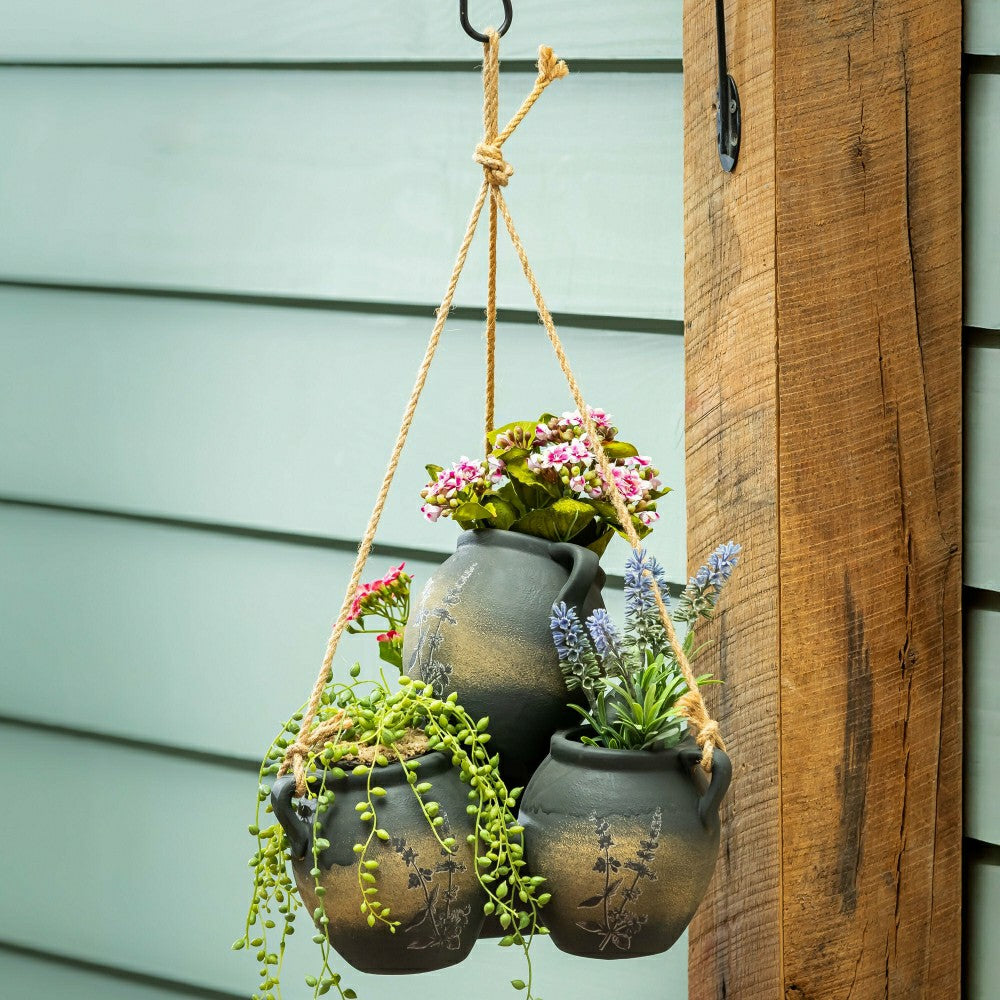 Triple Hanging Clay Pot Planter | Plow & Hearth