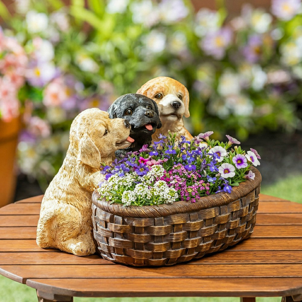 Puppies and Basket Resin Planter | Plow & Hearth