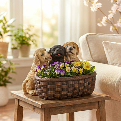 Puppies and Basket Resin Planter | Plow & Hearth