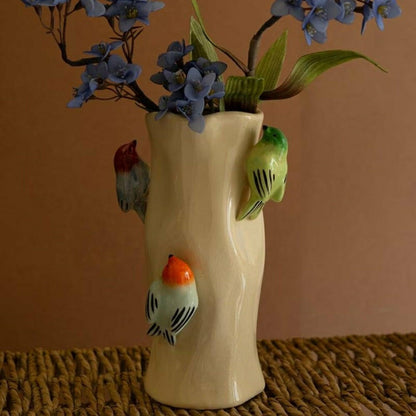 Ceramic Log Vase with Colorful Birds | Plow & Hearth