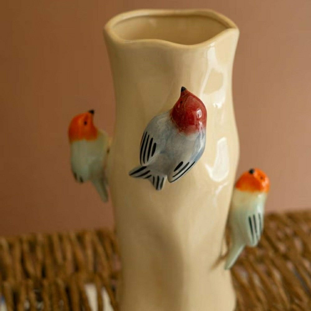 Ceramic Log Vase with Colorful Birds | Plow & Hearth