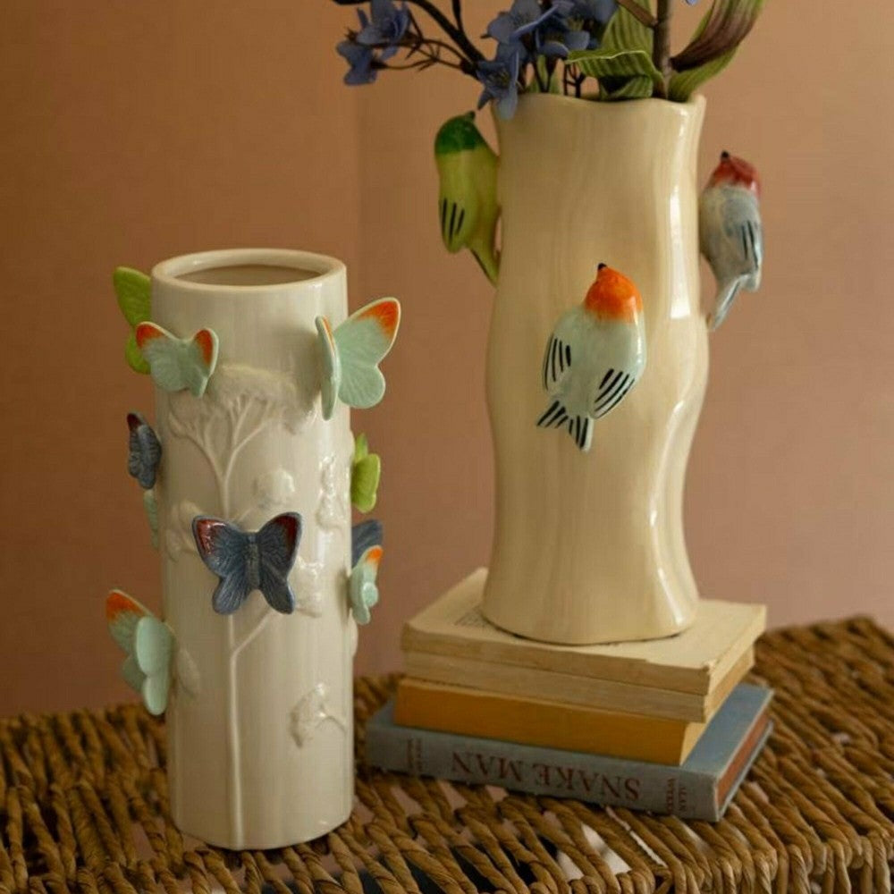 Ceramic Vase with Colorful Butterflies | Plow & Hearth