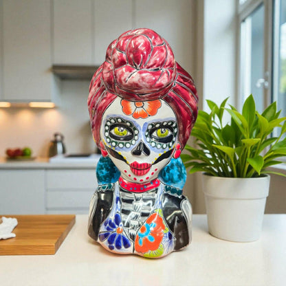 Talavera Skull Lady Planter | Plow & Hearth