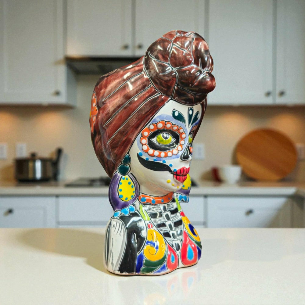 Talavera Skull Lady Planter | Plow & Hearth