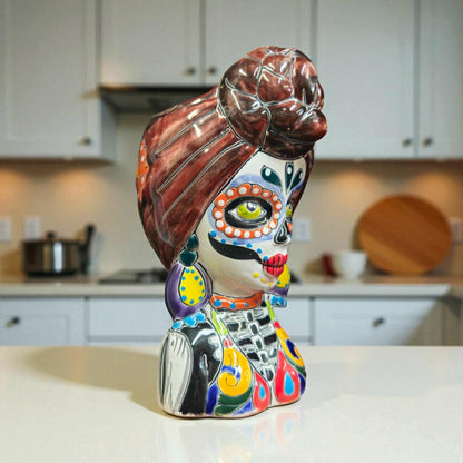 Talavera Skull Lady Planter | Plow & Hearth