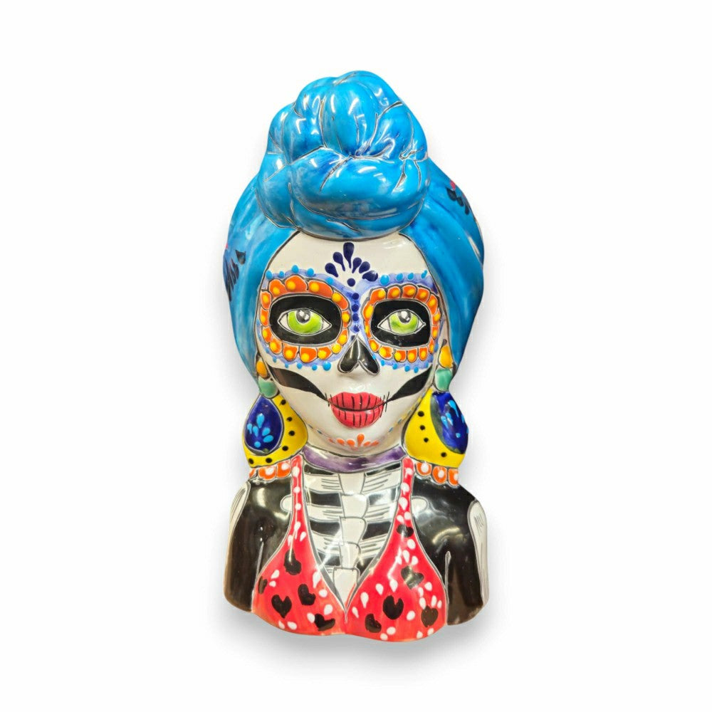 Talavera Skull Lady Planter | Plow & Hearth