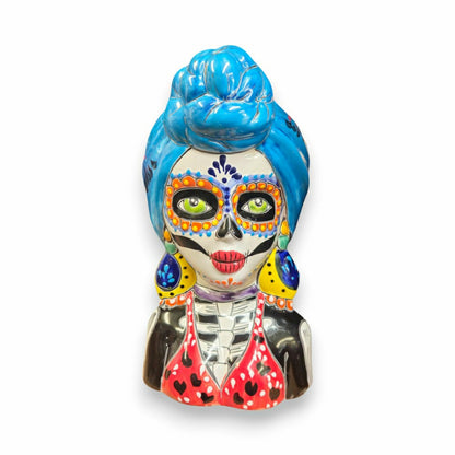 Talavera Skull Lady Planter | Plow & Hearth