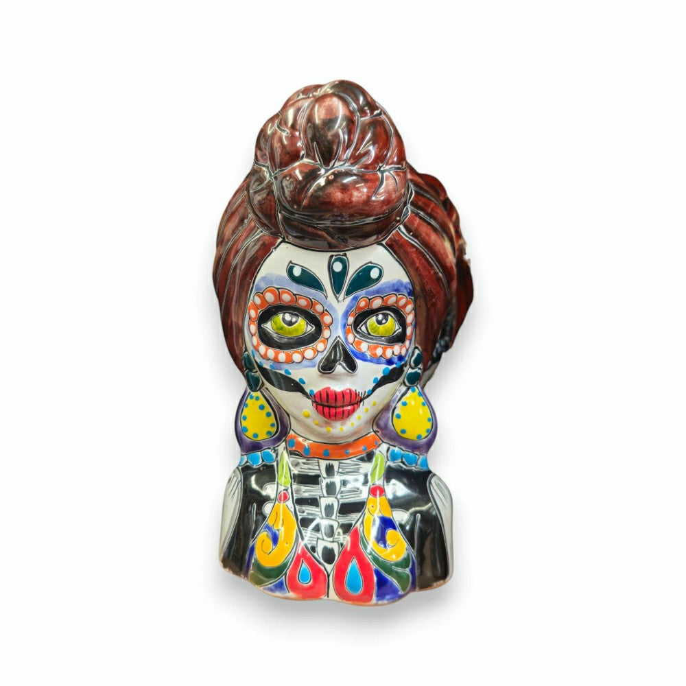Talavera Skull Lady Planter | Plow & Hearth