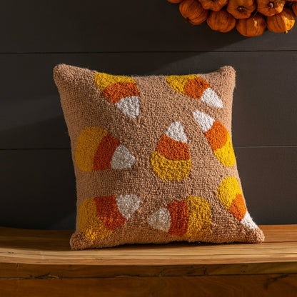 Candy Corn Wool Hand-Hooked Pillow | Plow & Hearth